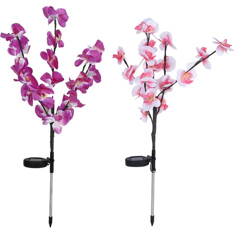 2 pièces/ensemble de lumières d'arbre d'orchidée artificielle à énergie solaire LED pour la décoration de pelouse de cour de jardin (1/5)