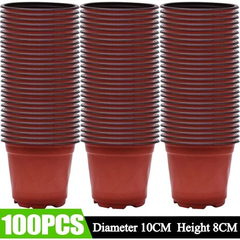 (100 pièces) Pots de semis en plastique noir et rouge pour plantes, godets de culture, jardinières, vente en gros (1/4)