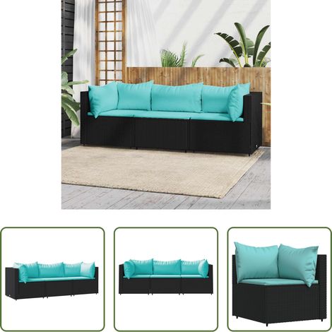 Gartenlounge -  3-tlg. Garten-Lounge-Set mit Kissen Schwarz Poly Rattan (1/5)