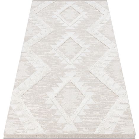 Teppich ÖKO SISAL BOHO MOROC Diamanten 22312 Franse - strukturell beige / creme, recycelter Teppich beige 175x270 cm