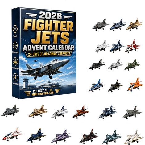 Adventskalender 2026 – 24-teilig – verschiedene Farben – Acryl – 8 cm flache Anhänger – Kampfjet-Design – Christbaumschmuck – geeignet für Weihnachten und als Dekoration im Innenbereich (1/5)