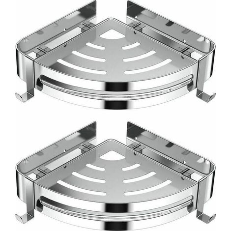 Shower Corner Bracket, No Drilling Stainless Steel Bathroom Holder with 4 Hooks-2pcs (Silver) (1/4)
