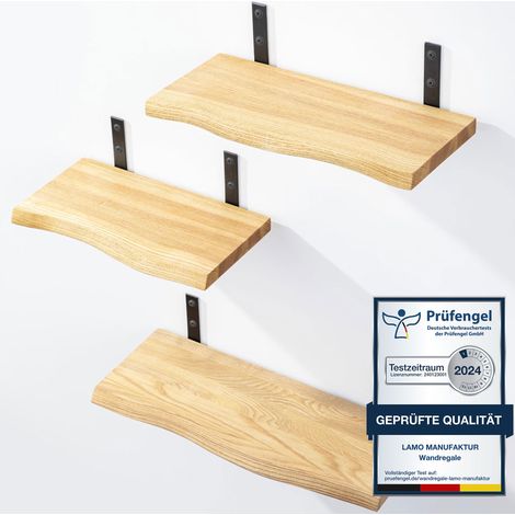 Étagères murales en bois massif 42cm – Lot de 2 – Style rustique à bord droit – Pour salon, chambre, cuisine – Charge maximale élevée – Lamo Manufaktur - BOIS 2 X