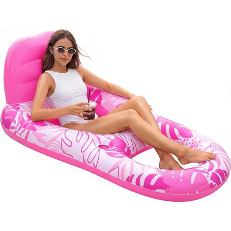 Matelas Gonflable pour Adultes, Transat de Piscine Gonflable, Bouée Flottante Type Radeau avec Porte-Gobelets, Repose-Pieds et Dossier Réclinable pour Piscine et Eau (1/5)