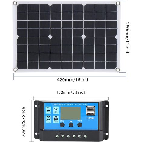 Ortviai Panneau Solaire Portable Flexible 20 W 18 V avec Contrôleur 20 A et Double Port USB pour Téléphones et Batteries 12 V (1/5)