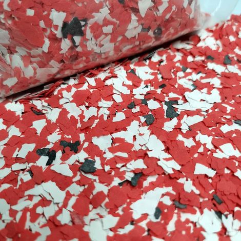 Flocons époxy pour revêtements de sol, 450 g, puces de peinture décoratives pour béton, résine époxy et plans de travail - Noir, blanc, rouge (1/5)