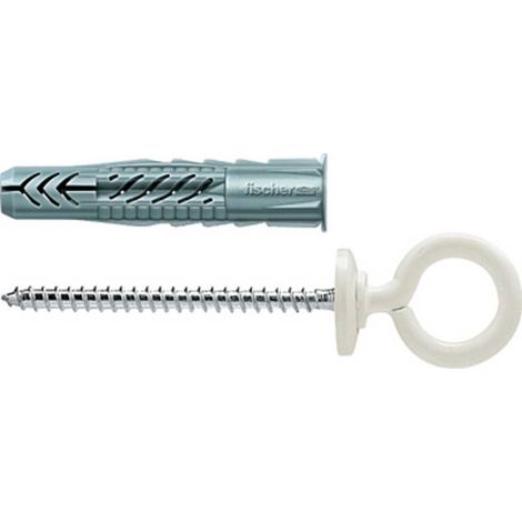 Fischer 25x Chevilles universelles UX 8X50 OH N avec collerette et vis à œillet revêtues de nylon - 94414 (1/2)