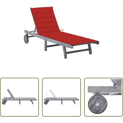 Chaise longue bois - Chaise longue de jardin avec coussin Gris Bois d'acacia solide (1/5)