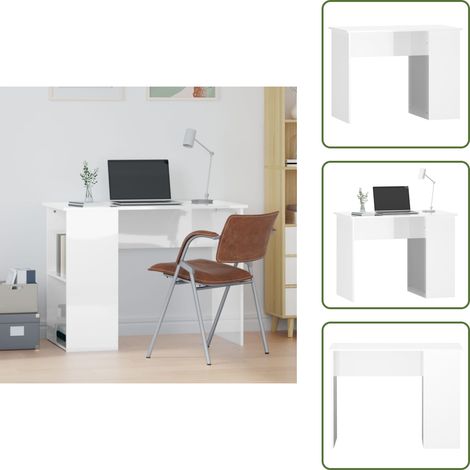 The Living Store Scrivania Bianco Lucido 100x55x75 cm in Legno Multistrato - Scrivania da ufficio