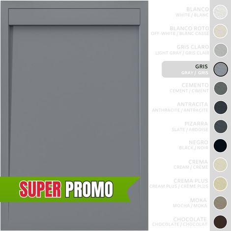 SOULBATH Plato de Ducha - Resina - Gel Coat - Textura Liso/Piedra - Antideslizante - Color Gris - 160X70- Extraplano 3cm. Incluye Válvula desagüe y Rejilla. Diseño Minimalista. (1/5)