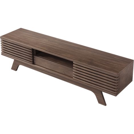 Meuble TV avec 2 Portes, 1 Tiroir et Niches Ouvertes, Passe-câbles, Style Vintage, en Panneaux de Particules, 150×35×44 cm, Naturel (1/5)
