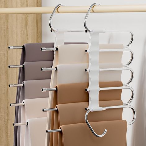 Lot de 2 Cintre Pantalon 5 Niveaux, Gain de Place, Antidérapant, Plastique et Métal pour Armoire (1/5)