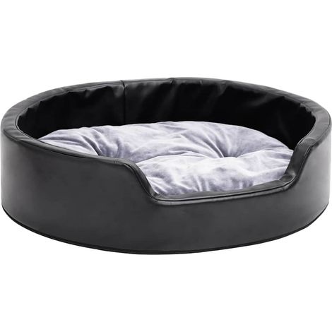 vidaXL Cama para perros felpa y cuero sintético negro gris 69x59x19 cm (1/2)