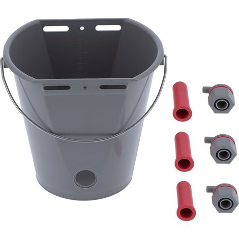 Seau d'alimentation en plastique de 8 L avec tétines et clapets anti-retour, équipement d'alimentation pour le bétail, pour veaux (1/5)