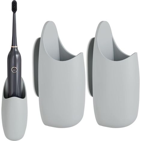 3-teiliges Set, grauer Zahnbürstenhalter – Halter für elektrische Zahnbürsten, selbstklebender Zahnbürstenhalter, Wandmontierter Zahnpasta-Organizer (1/5)