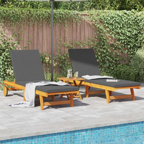 vidaXL Sun Lounger 2 pcs Solid Acacia Wood Brown (1/5)
