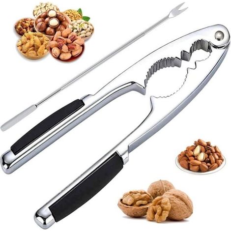 Nutcracker, Metal Nutcracker, Multifunctional Nutcracker, Nutcracker with Non-Slip Handle and 1 Steel Fork (1/4)