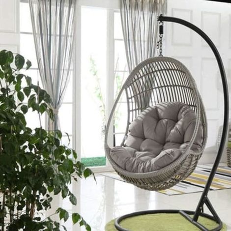SABIR-Coussin de fauteuil suspendu (gris) - YSTP - Rond - 120 x 86 cm - Gris - Housse amovible (1/4)