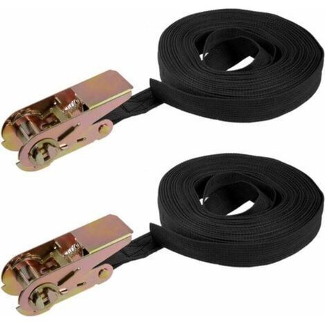 2 PCS Sangle arrimage cliquet Sangles Cargo 10mx25mm 600kg Charge Travail, Sangle d'Arrimage avec Tendeur, Sangle de Serrage en Polyester, pour Moto, Cargaison, Remorque, Camions, Bagages (Noir) (1/5)