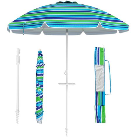 Ombrellone 2,18m da spiaggia con protezione solare upf50+ inclinato, Ombrellone portatile da esterno Verde (1/3)