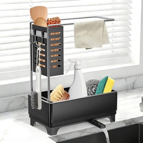 QORVA-Acier Inoxydable Organisateur evier Cuisine, Égouttoir à Vaisselle, pour Organiser Rangement des ustensiles de sur Plan de Travail, Noir