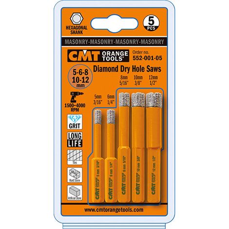 SET 5 PZA. CON 5 BROCAS PARA GRES S:ESAG D:5-6-8-10-12mm DX CMT