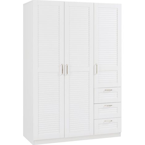Mueble de dormitorio con 4 estantes y 3 cajones MDF 176 x 120 x 52 cm blanco 030008870 (1/5)