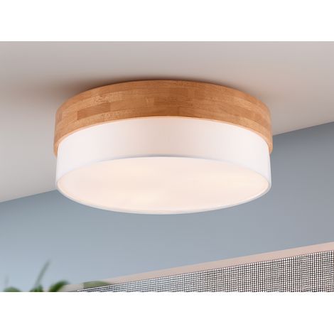 Große Deckenleuchte SEASONS mit Holz & Stoffschirm Weiß Ø 50cm (1/5)