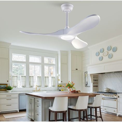 42" Deckenventilator mit LED-Licht, Weiß, 3 Holzflügel, Fernbedienung (1/5)