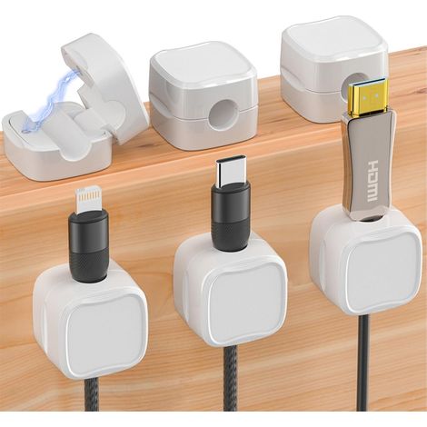 Set di 6 fermacavi magnetici, organizer per cavi autoadesivi, gestione dei fili (bianco) - AquaForge (1/5)