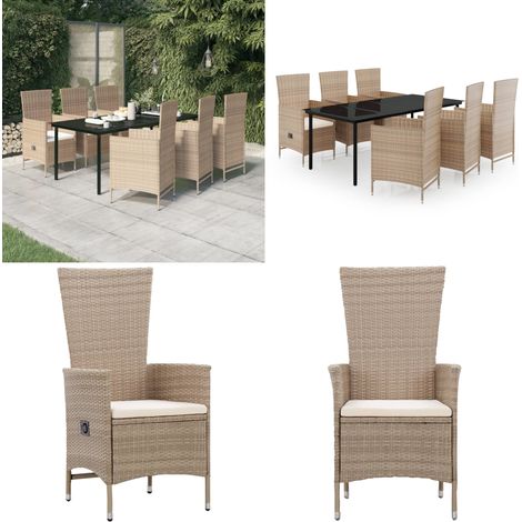 Set da Pranzo da Giardino 7 pz con Cuscini Beige - Tavolo da giardino - Sedie da giardino