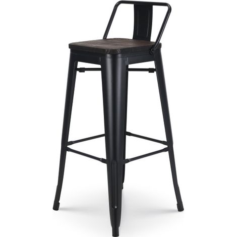 Barhocker aus mattschwarzem Metall im Industrial Style mit Rückenlehne
