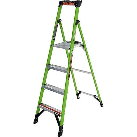 Little Giant – Escabeau en fibre de verre 4 marches – Technologie Ground Cue pour sécurité – Sabots antiglisse – Couleur haute visibilité (1/5)