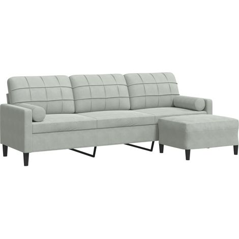 Canapé  Sofa à 3 places avec repose-pieds Gris clair 210 cm Velours (1/5)