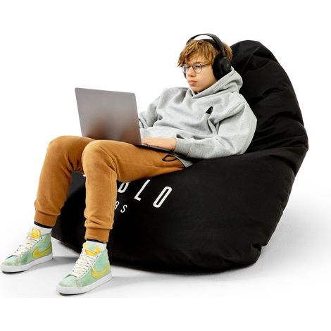 Diablo Pouf Poire Gaming XXL Beanbag Pouf avec Remplissage pour Adultes avec des Perles EPS Polyester 110 cm x 100 cm (Noir)