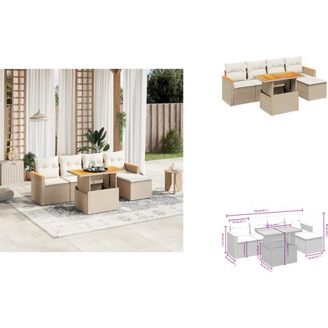 6-tlg. Garten-Sofagarnitur mit Kissen Beige Poly Rattan vidaXL (1/3)