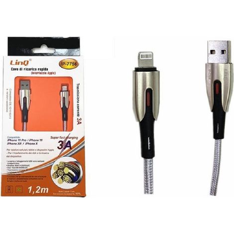 Trade Shop - 3A USB-SCHNELLLADEKABEL LIGHTNING-SCHNITTSTELLE IPHONE IOS 1.2 MT IP-7756 -