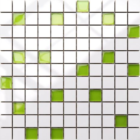Ilcom Keramikmosaik mit Glaseinsätzen für Bad oder Küche 30cm x 30cm - White green (1/4)