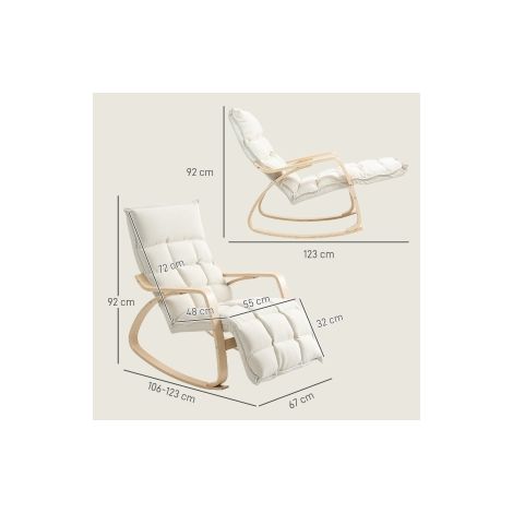 Fauteuil à bascule blanc crème effet lin avec dossier et repose-pieds, siège relaxant pour salon, chambre et balcon (1/5)
