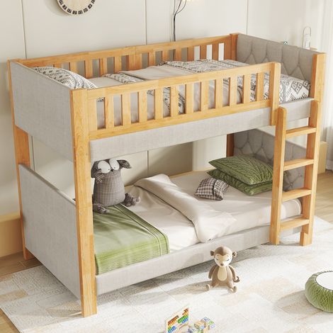 Lit superposé enfant 90 x 200 cm avec échelle droite 4 marches, sommier à lattes stable, Lit Mezzanine sécurité maximale pour chambre d'enfant (1/5)