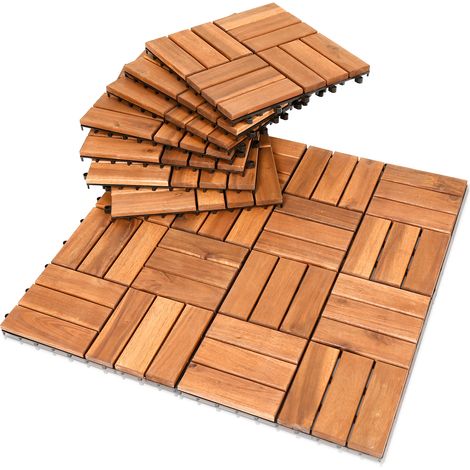 Wolketon 11STK Holzfliese Akazie 30 x 30 cm Terrassenplatten Klicksystem Außen Klickfliesen Balkon Terrassenfliesen Holz,wetterfest rutschfest