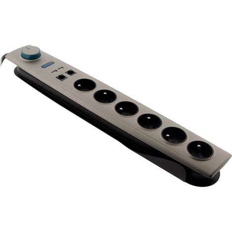 Otio – Multiprise parafoudre 6 prises 16A avec interrupteur et 2 ports USB – Protection contre surtensions et foudre – Prise RJ11 intégrée (1/3)