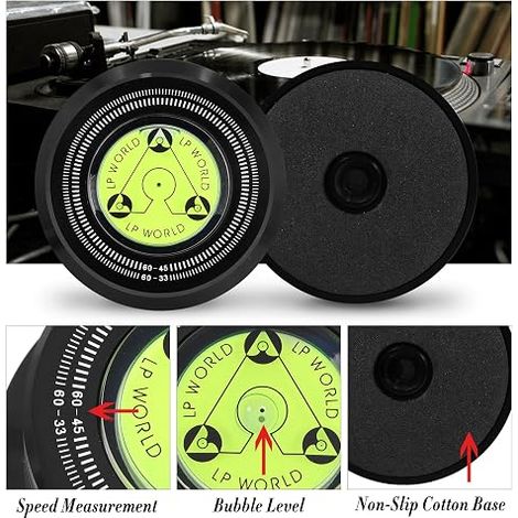 Stabilisateur de poids pour disques, pince stabilisatrice de disque pour platine vinyle avec niveau à bulle pour platine de disques LP vinyle, phonographe (60Hz, Noir) (1/4)