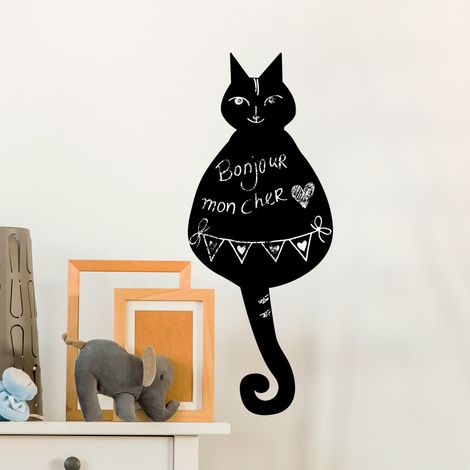 Sticker ardoise tableau noir - stickers muraux adhésif effaçable - LE CHAT - 35x15cm (1/3)
