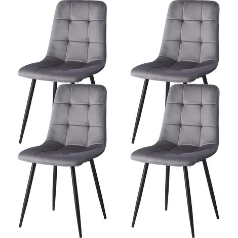 Lot de 4 chaises de salle à manger, chaises rembourrées, chaise design avec dossier, siège en velours, structure en métal pour cuisine et salon, Gris (1/5)