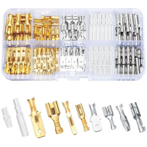 150 Pièces Cosse a Sertir Electrique Automobile Kit, 6,3mm 4,8mm 2,8mm Fil Électrique Connecteurs Terminal Mâle Femelle pour Moto Voiture Scooter Bateaux Électrique Instruments (1/5)