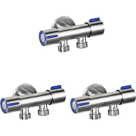 Lot de 3 G1/2 x 1/2 304 acier inoxydable One Into Two Three-Way Angle vanne, Double poignée Double commande robinet (1/5)