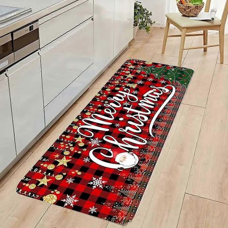 Tapis de sol de cuisine et de salle de bain sur le thème de Noël avec rennes et sapin de Noël - Velours épais et cristallin, antidérapant et facile à nettoyer B (1/5)