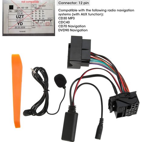 Adattatore Bluetooth 5.0 AUX IN Sostituzione microfono vivavoce a 12 pin per OPEL CD30 Mp3 CDC40 CD70 DVD90 (1/5)