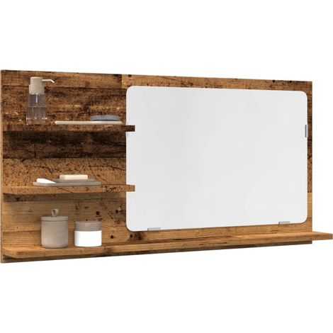 Badspiegel mit Ablagen Altholz-Optik 90x11x45 cm Holzwerkstoff